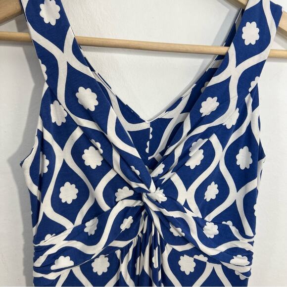 Boden Blue White Geometric Twist Front Jersey Maxi Dress Size 4 - Picture 4 of 16